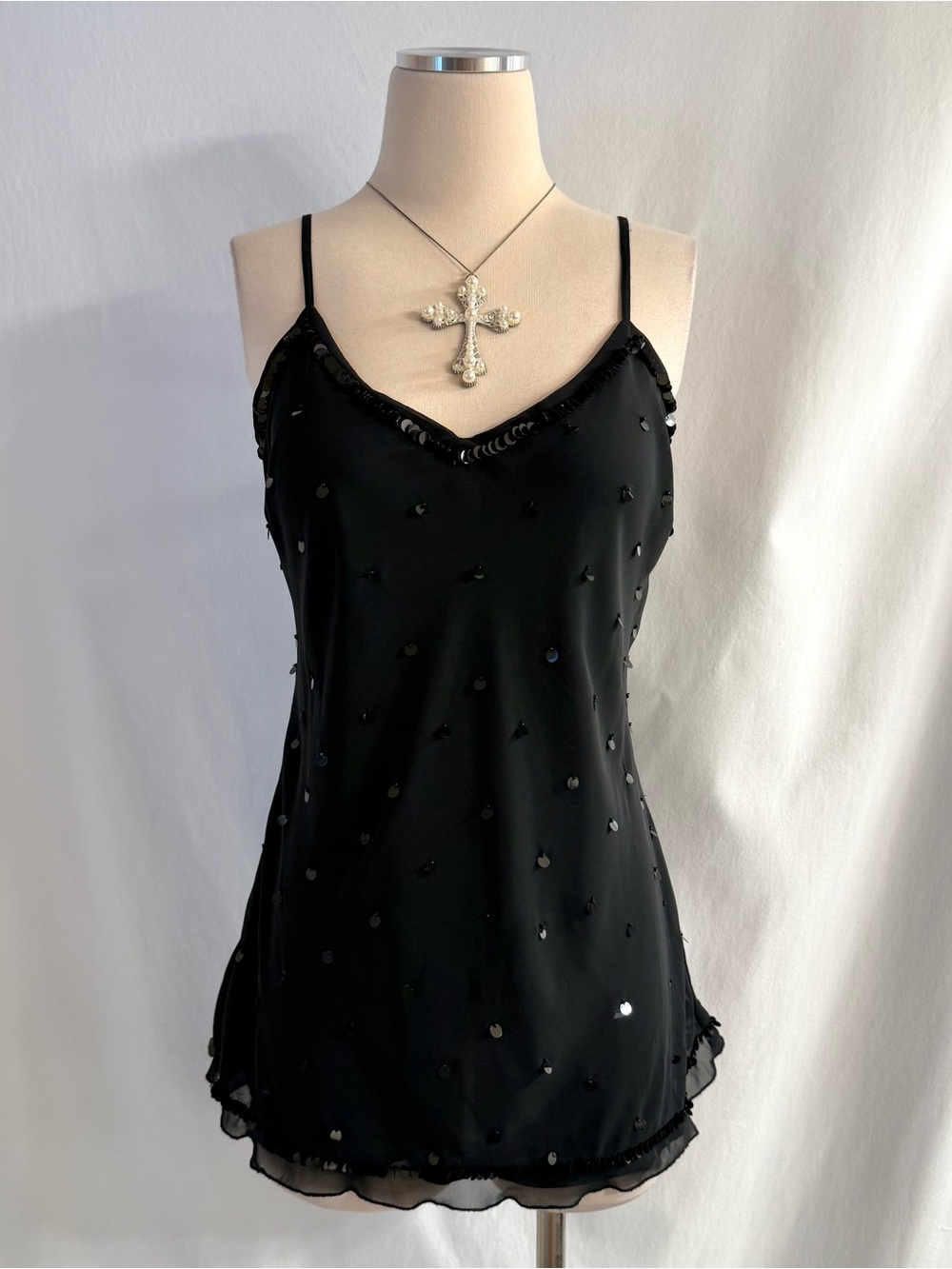 Y2K Black Sequin Semi-Sheer Camisole
